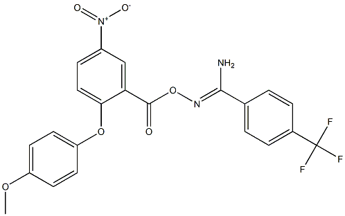 O1-[2-(4-methoxyphenoxy)-5-nitrobenzoyl]-4-(trifluoromethyl)benzene-1-carbohydroximamide Struktur