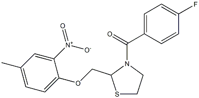 (4-fluorophenyl){2-[(4-methyl-2-nitrophenoxy)methyl]-1,3-thiazolan-3-yl}methanone Struktur