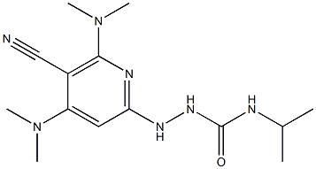 N1-isopropyl-2-[5-cyano-4,6-di(dimethylamino)-2-pyridyl]hydrazine-1-carboxamide Struktur