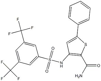 3-({[3,5-di(trifluoromethyl)phenyl]sulfonyl}amino)-5-phenylthiophene-2-carboxamide Struktur