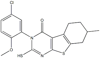 3-(5-Chloro-2-methoxy-phenyl)-2-mercapto-7-methyl-5,6,7,8-tetrahydro-3H-benzo[4,5]thieno[2,3-d]pyrimidin-4-one Struktur