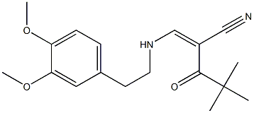 (Z)-3-[(3,4-dimethoxyphenethyl)amino]-2-(2,2-dimethylpropanoyl)-2-propenenitrile Struktur