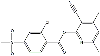 3-cyano-4,6-dimethyl-2-pyridinyl 2-chloro-4-(methylsulfonyl)benzenecarboxylate Struktur