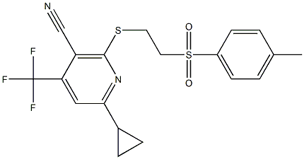 6-cyclopropyl-2-({2-[(4-methylphenyl)sulfonyl]ethyl}sulfanyl)-4-(trifluoromethyl)nicotinonitrile Struktur