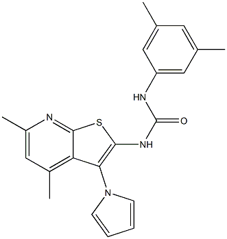 N-(3,5-dimethylphenyl)-N'-[4,6-dimethyl-3-(1H-pyrrol-1-yl)thieno[2,3-b]pyridin-2-yl]urea Struktur