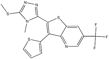 2-[4-methyl-5-(methylsulfanyl)-4H-1,2,4-triazol-3-yl]-3-(2-thienyl)-6-(trifluoromethyl)thieno[3,2-b]pyridine Struktur