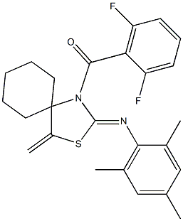 (2,6-difluorophenyl)[2-(mesitylimino)-4-methylidene-3-thia-1-azaspiro[4.5]dec-1-yl]methanone Struktur