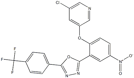 2-{2-[(5-chloro-3-pyridyl)oxy]-5-nitrophenyl}-5-[4-(trifluoromethyl)phenyl]-1,3,4-oxadiazole Struktur