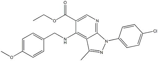 ethyl 1-(4-chlorophenyl)-4-[(4-methoxybenzyl)amino]-3-methyl-1H-pyrazolo[3,4-b]pyridine-5-carboxylate Struktur