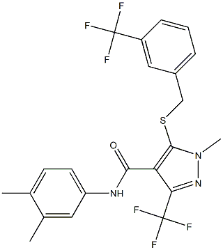 N-(3,4-dimethylphenyl)-1-methyl-3-(trifluoromethyl)-5-{[3-(trifluoromethyl)benzyl]sulfanyl}-1H-pyrazole-4-carboxamide Struktur