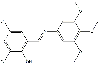 2,4-dichloro-6-{[(3,4,5-trimethoxyphenyl)imino]methyl}phenol Struktur