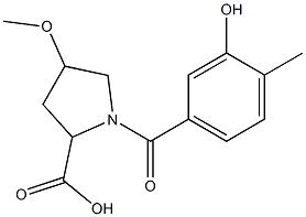 1-(3-hydroxy-4-methylbenzoyl)-4-methoxypyrrolidine-2-carboxylic acid Struktur