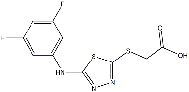 2-({5-[(3,5-difluorophenyl)amino]-1,3,4-thiadiazol-2-yl}sulfanyl)acetic acid Struktur