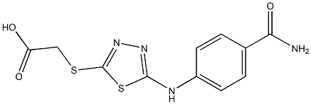 2-({5-[(4-carbamoylphenyl)amino]-1,3,4-thiadiazol-2-yl}sulfanyl)acetic acid Struktur