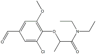 2-(2-chloro-4-formyl-6-methoxyphenoxy)-N,N-diethylpropanamide Struktur