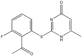 2-[(2-acetyl-3-fluorophenyl)sulfanyl]-6-methyl-1,4-dihydropyrimidin-4-one Struktur