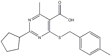 2-cyclopentyl-4-methyl-6-[(4-methylbenzyl)thio]pyrimidine-5-carboxylic acid Struktur