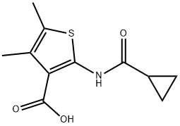 2-cyclopropaneamido-4,5-dimethylthiophene-3-carboxylic acid Struktur