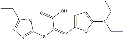 2-Propenoic  acid,  3-[5-(diethylamino)-2-furanyl]-2-[(5-ethyl-1,3,4-oxadiazol-2-yl)thio]-,  (2E)- Struktur