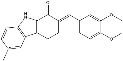 2-(3,4-dimethoxybenzylidene)-6-methyl-2,3,4,9-tetrahydro-1H-carbazol-1-one Struktur