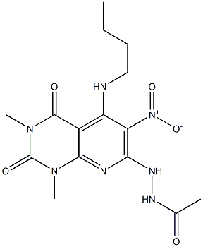 N'-{5-(butylamino)-6-nitro-1,3-dimethyl-2,4-dioxo-1,2,3,4-tetrahydropyrido[2,3-d]pyrimidin-7-yl}acetohydrazide Struktur