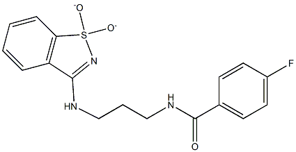 N-{3-[(1,1-dioxido-1,2-benzisothiazol-3-yl)amino]propyl}-4-fluorobenzamide Struktur