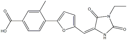 4-{5-[(1-ethyl-2,5-dioxo-4-imidazolidinylidene)methyl]-2-furyl}-3-methylbenzoic acid Struktur