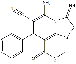 5-amino-6-cyano-3-imino-N-methyl-7-phenyl-2,3-dihydro-7H-[1,3]thiazolo[3,2-a]pyridine-8-carboxamide Struktur