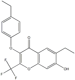 6-ethyl-3-(4-ethylphenoxy)-7-hydroxy-2-(trifluoromethyl)-4H-chromen-4-one Struktur