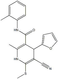 5-cyano-4-(2-furyl)-2-methyl-N-(2-methylphenyl)-6-(methylsulfanyl)-1,4-dihydro-3-pyridinecarboxamide Struktur