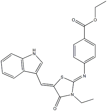 ethyl 4-{[3-ethyl-5-(1H-indol-3-ylmethylene)-4-oxo-1,3-thiazolidin-2-ylidene]amino}benzoate Struktur