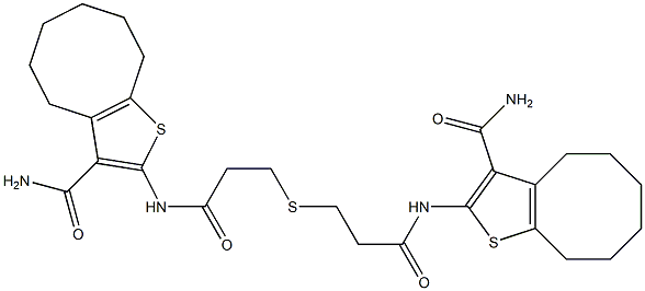 2-({3-[(3-{[3-(aminocarbonyl)-4,5,6,7,8,9-hexahydrocycloocta[b]thien-2-yl]amino}-3-oxopropyl)sulfanyl]propanoyl}amino)-4,5,6,7,8,9-hexahydrocycloocta[b]thiophene-3-carboxamide Struktur