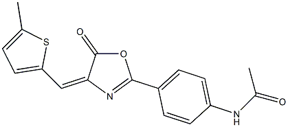 N-(4-{4-[(5-methyl-2-thienyl)methylene]-5-oxo-4,5-dihydro-1,3-oxazol-2-yl}phenyl)acetamide Struktur