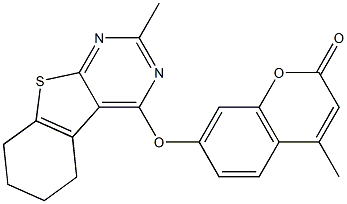 4-methyl-7-[(2-methyl-5,6,7,8-tetrahydro[1]benzothieno[2,3-d]pyrimidin-4-yl)oxy]-2H-chromen-2-one Struktur