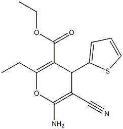 ethyl 6-amino-5-cyano-2-ethyl-4-(2-thienyl)-4H-pyran-3-carboxylate Struktur