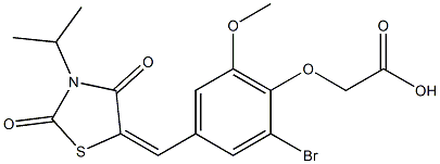 {2-bromo-4-[(3-isopropyl-2,4-dioxo-1,3-thiazolidin-5-ylidene)methyl]-6-methoxyphenoxy}acetic acid Struktur