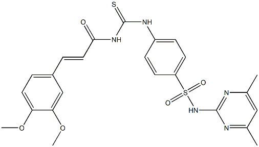 4-[({[3-(3,4-dimethoxyphenyl)acryloyl]amino}carbothioyl)amino]-N-(4,6-dimethyl-2-pyrimidinyl)benzenesulfonamide Struktur