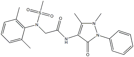 2-[2,6-dimethyl(methylsulfonyl)anilino]-N-(1,5-dimethyl-3-oxo-2-phenyl-2,3-dihydro-1H-pyrazol-4-yl)acetamide Struktur