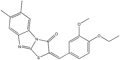 2-(4-ethoxy-3-methoxybenzylidene)-6,7-dimethyl[1,3]thiazolo[3,2-a]benzimidazol-3(2H)-one Struktur