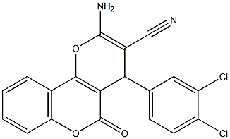 2-amino-4-(3,4-dichlorophenyl)-5-oxo-4H,5H-pyrano[3,2-c]chromene-3-carbonitrile Struktur