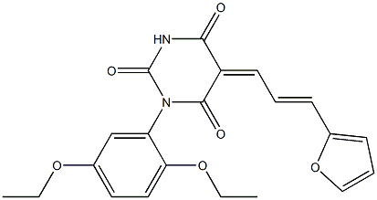 1-(2,5-diethoxyphenyl)-5-[3-(2-furyl)-2-propenylidene]-2,4,6(1H,3H,5H)-pyrimidinetrione Struktur