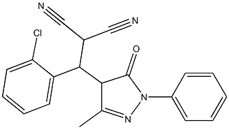 2-[(2-chlorophenyl)(3-methyl-5-oxo-1-phenyl-4,5-dihydro-1H-pyrazol-4-yl)methyl]malononitrile Struktur