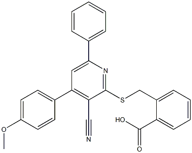 2-({[3-cyano-4-(4-methoxyphenyl)-6-phenyl-2-pyridinyl]sulfanyl}methyl)benzoic acid Struktur