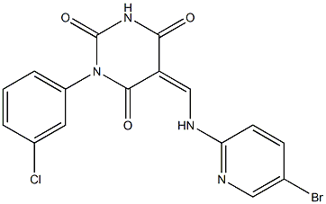 5-{[(5-bromo-2-pyridinyl)amino]methylene}-1-(3-chlorophenyl)-2,4,6(1H,3H,5H)-pyrimidinetrione Struktur