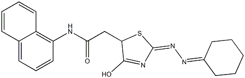 2-[2-(cyclohexylidenehydrazono)-4-hydroxy-2,5-dihydro-1,3-thiazol-5-yl]-N-(1-naphthyl)acetamide Struktur