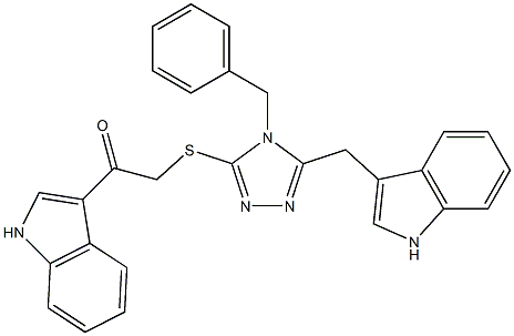 2-{[4-benzyl-5-(1H-indol-3-ylmethyl)-4H-1,2,4-triazol-3-yl]sulfanyl}-1-(1H-indol-3-yl)ethanone Struktur