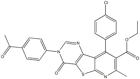 ethyl 3-(4-acetylphenyl)-9-(4-chlorophenyl)-7-methyl-4-oxo-3,4-dihydropyrido[3',2':4,5]thieno[3,2-d]pyrimidine-8-carboxylate Struktur