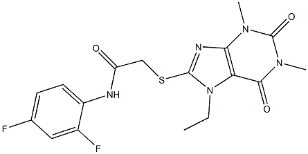 N-(2,4-difluorophenyl)-2-[(7-ethyl-1,3-dimethyl-2,6-dioxo-2,3,6,7-tetrahydro-1H-purin-8-yl)sulfanyl]acetamide Struktur