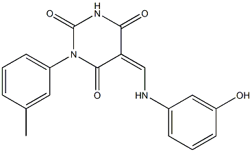 5-[(3-hydroxyanilino)methylene]-1-(3-methylphenyl)-2,4,6(1H,3H,5H)-pyrimidinetrione Struktur