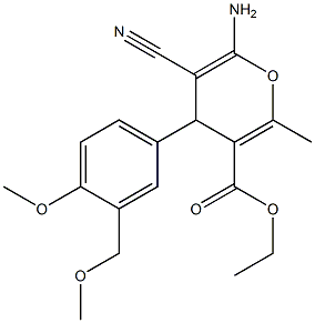 ethyl 6-amino-5-cyano-4-[4-methoxy-3-(methoxymethyl)phenyl]-2-methyl-4H-pyran-3-carboxylate Struktur